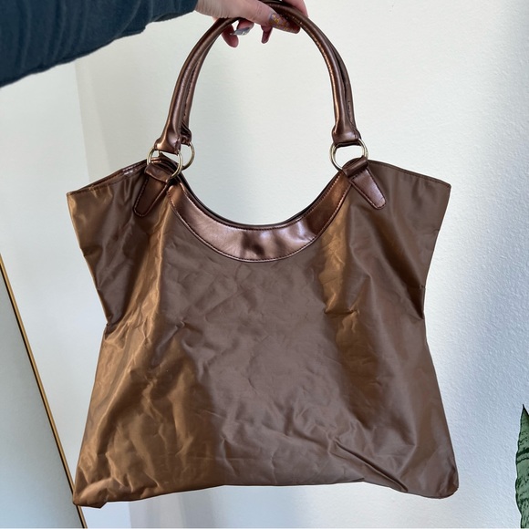 ꧁ VTG Bronze/Metallic Brown Ed Hardy by Christian Audigier Nylon Tote Bag ꧂ - Picture 2 of 4